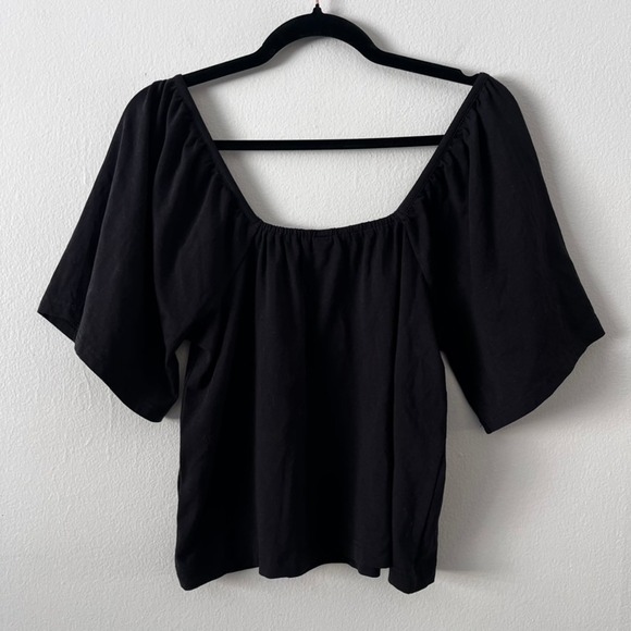 Pact Women's Luxe Jersey Flutter Sleeve Top in Black Short Sleeve size small - Picture 7 of 10